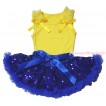 Yellow Baby Pettitop & Ruffles & Bows & Royal Blue Bling Sequins Newborn Pettiskirt NG1874